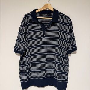Banana Republic Navy and White Striped Polo Shirt